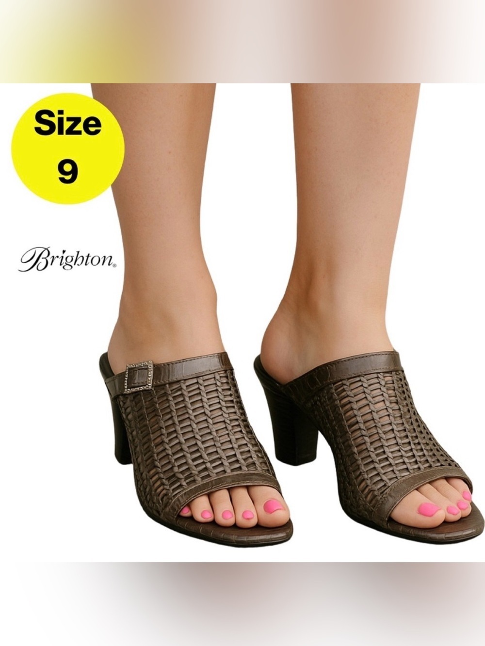 BRIGHTON Pewter Gray Snakeskin Slide On Heel 🩶 (Women’s Size 9)